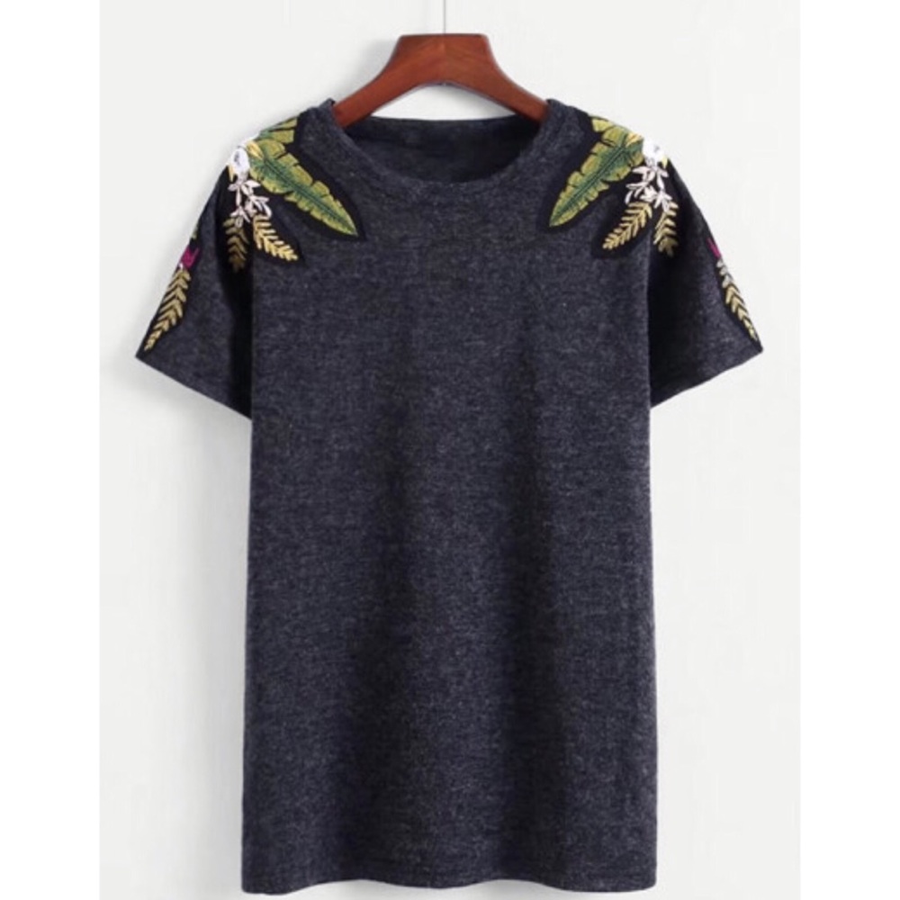 Tropical Embroidered Shoulder Tee